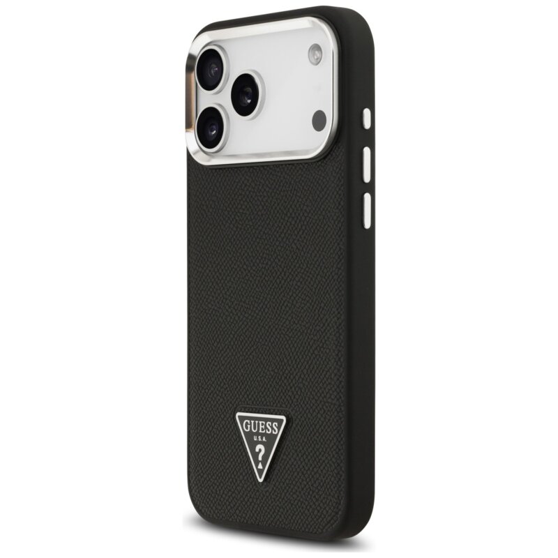 Husa originala Guess iPhone 17 Pro Grained Triangle Logo MagSafe, negru, GUHMP17LPGTSPSK