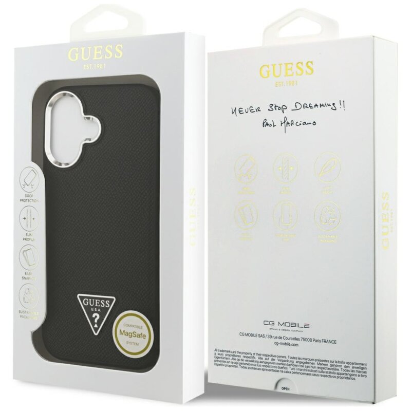 Husa originala Guess iPhone 17 Grained Triangle Logo MagSafe, negru, GUHMP17SPGTSPSK