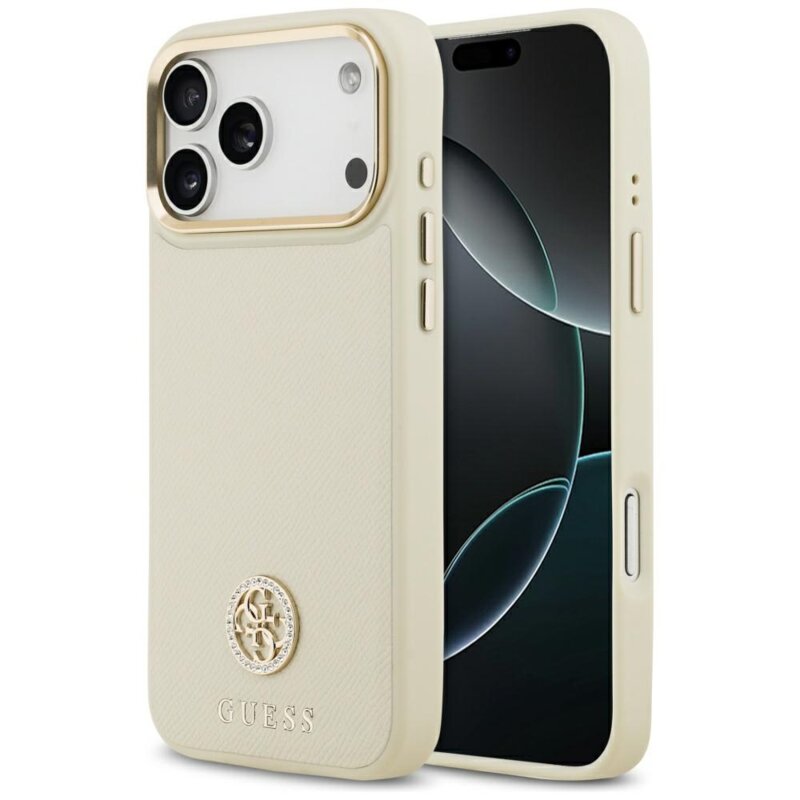 Husa originala Guess iPhone 17 Pro Max Grained Strass Logo MagSafe, bej, GUHMP17XPGCRMDEE