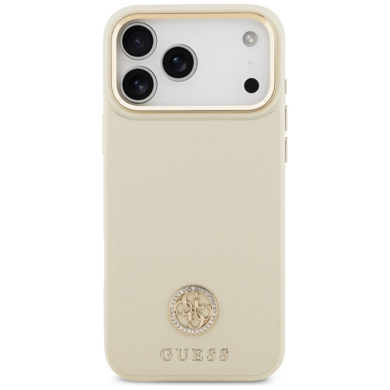 Husa originala Guess iPhone 17 Pro Max Grained Strass Logo MagSafe, bej, GUHMP17XPGCRMDEE