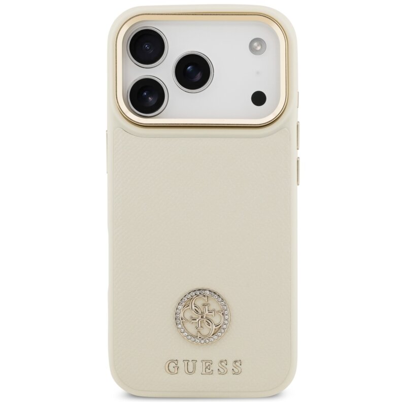 Husa originala Guess iPhone 17 Pro Grained Strass Logo MagSafe, bej, GUHMP17LPGCRMDEE