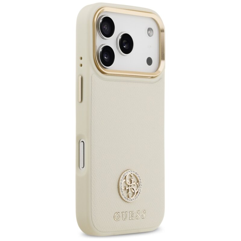 Husa originala Guess iPhone 17 Pro Grained Strass Logo MagSafe, bej, GUHMP17LPGCRMDEE