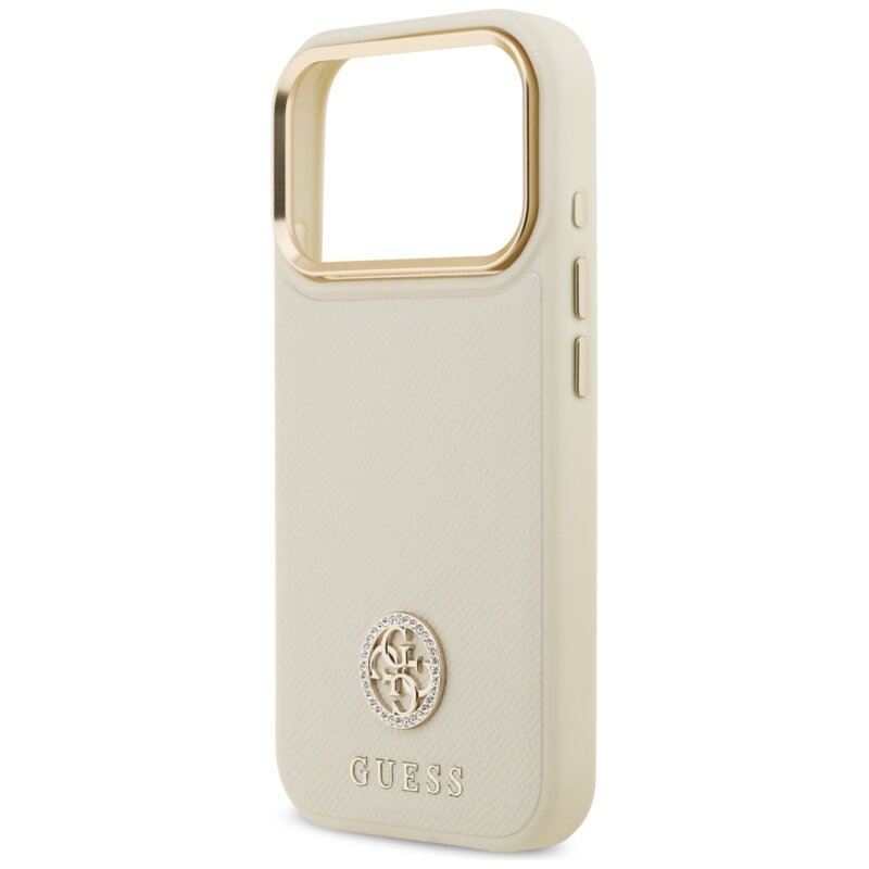 Husa originala Guess iPhone 17 Pro Grained Strass Logo MagSafe, bej, GUHMP17LPGCRMDEE
