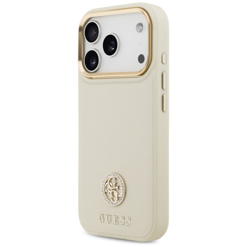 Husa originala Guess iPhone 17 Pro Grained Strass Logo MagSafe, bej, GUHMP17LPGCRMDEE