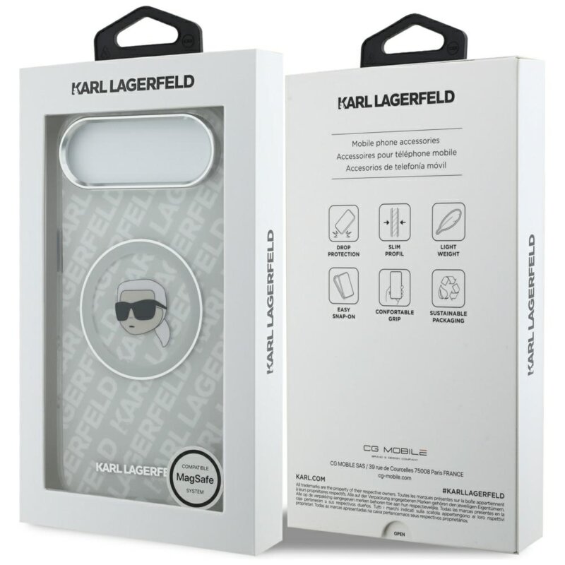 Husa iPhone 17 Air Karl Lagerfeld IML KL Head Logo MagSafe, gri, KLHMP17MHMKBKHOG
