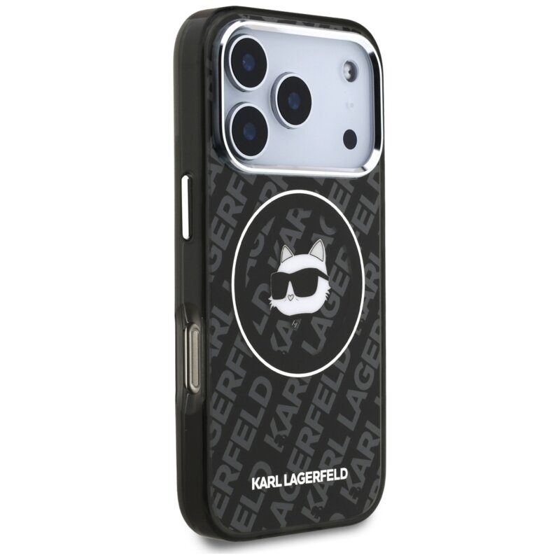 Husa iPhone 17 Pro Max Karl Lagerfeld IML Choupette Head Logo MagSafe, negru, KLHMP17XHMKBCHOK