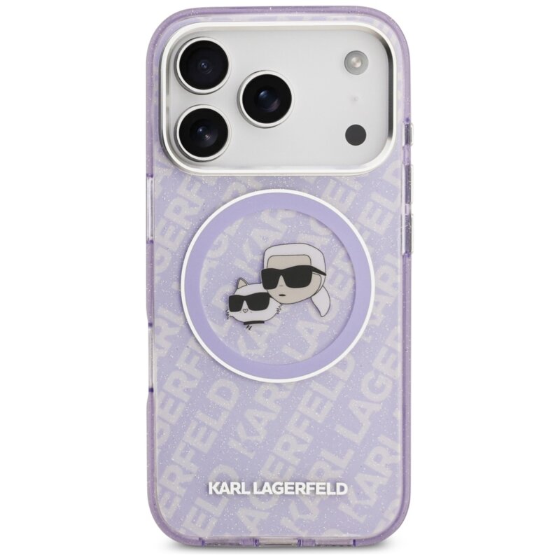 Husa iPhone 17 Pro Max Karl Lagerfeld IML Glitter K&C Heads Logo MagSafe, mov, KLHMP17XHMKBKCHOU