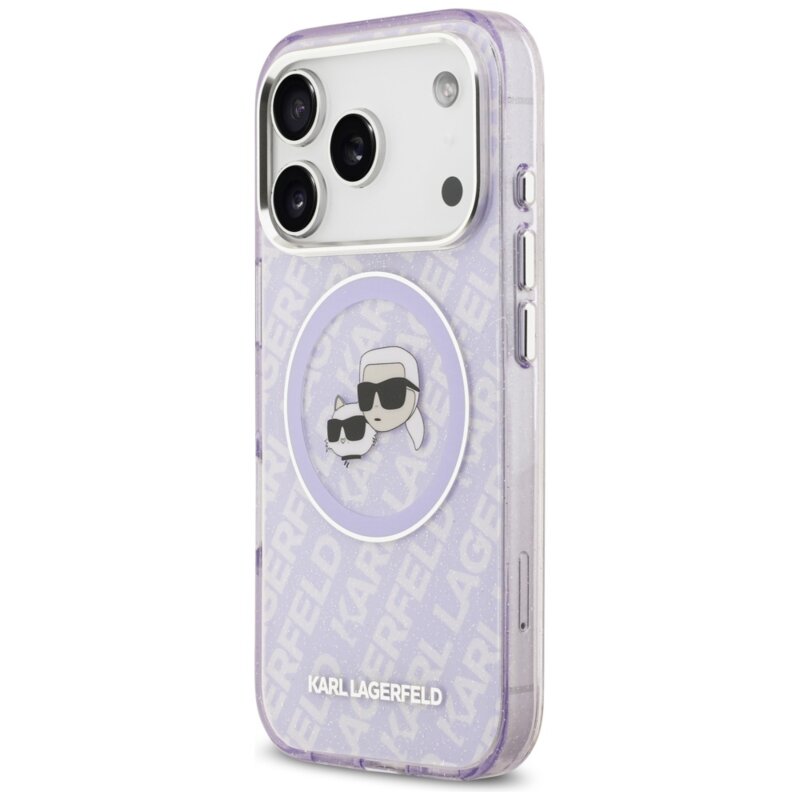 Husa iPhone 17 Pro Max Karl Lagerfeld IML Glitter K&C Heads Logo MagSafe, mov, KLHMP17XHMKBKCHOU