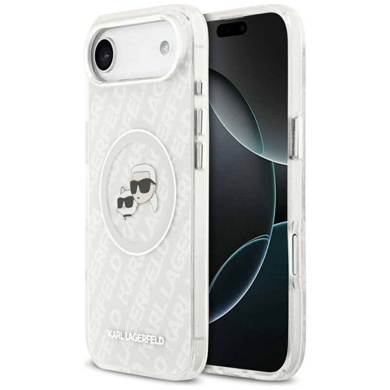 Husa iPhone 17 Air Karl Lagerfeld IML Glitter K&C Heads Logo MagSafe, gri, KLHMP17MHMKBKCHOG