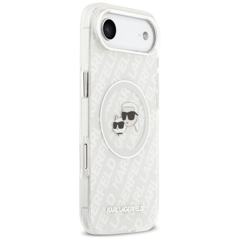 Husa iPhone 17 Air Karl Lagerfeld IML Glitter K&C Heads Logo MagSafe, gri, KLHMP17MHMKBKCHOG