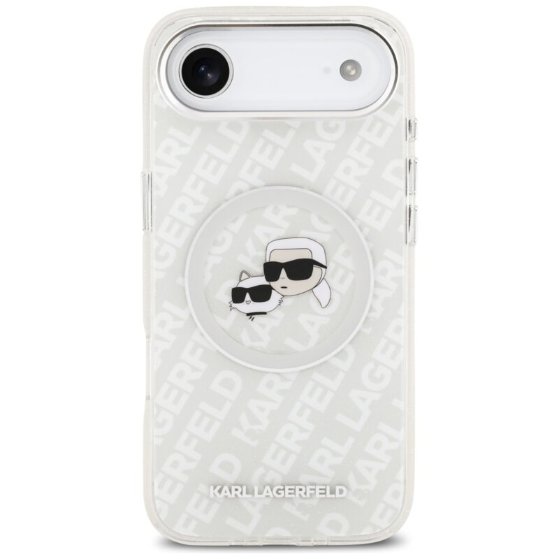 Husa iPhone 17 Air Karl Lagerfeld IML Glitter K&C Heads Logo MagSafe, gri, KLHMP17MHMKBKCHOG