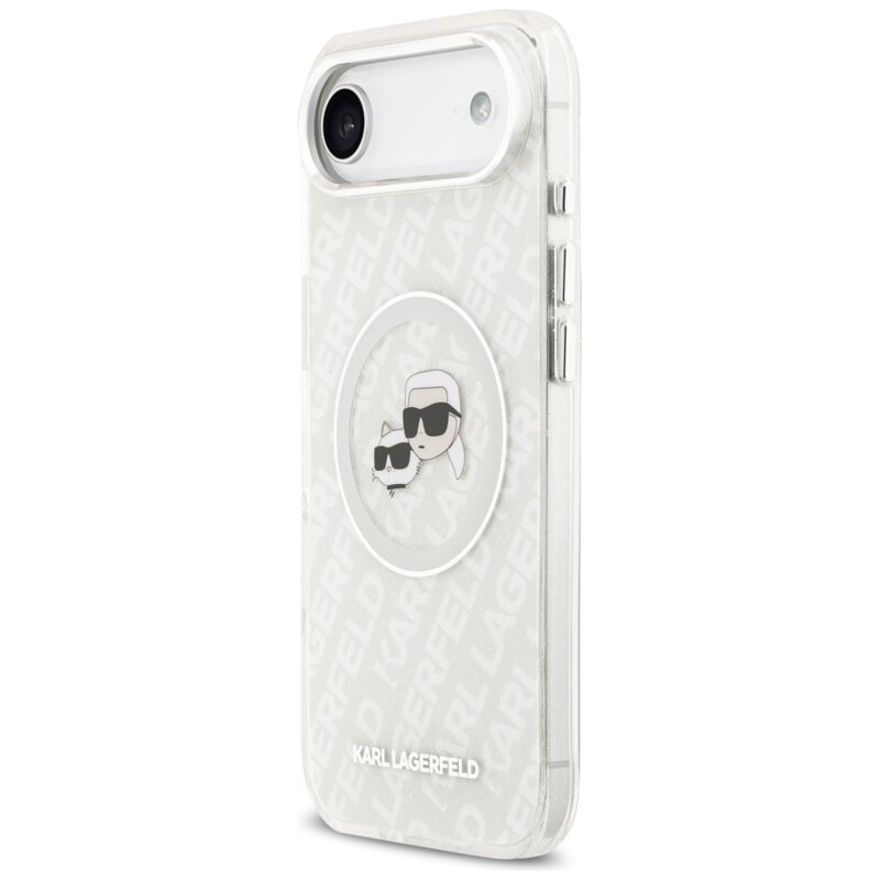 Husa iPhone 17 Air Karl Lagerfeld IML Glitter K&C Heads Logo MagSafe, gri, KLHMP17MHMKBKCHOG