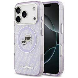 Husa iPhone 17 Pro Karl Lagerfeld IML Glitter K&C Heads Logo MagSafe, mov, KLHMP17LHMKBKCHOU