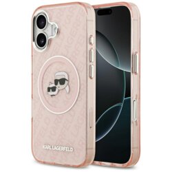 Husa iPhone 17 Karl Lagerfeld IML Glitter K&C Heads Logo MagSafe, roz, KLHMP17SHMKBKCHOP