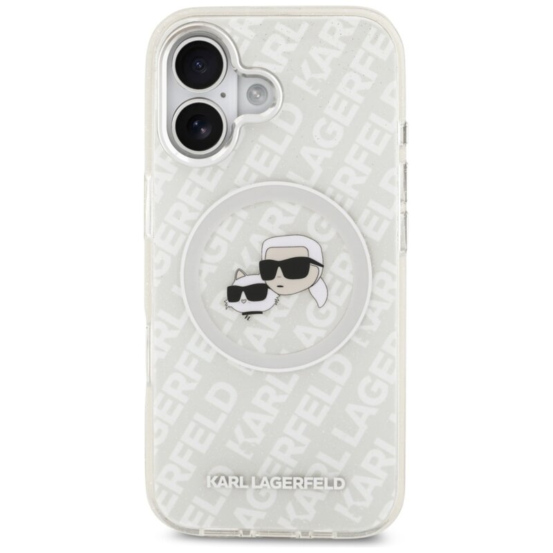 Husa iPhone 17 Pro Karl Lagerfeld IML Glitter K&C Heads Logo MagSafe, gri, KLHMP17SHMKBKCHOG