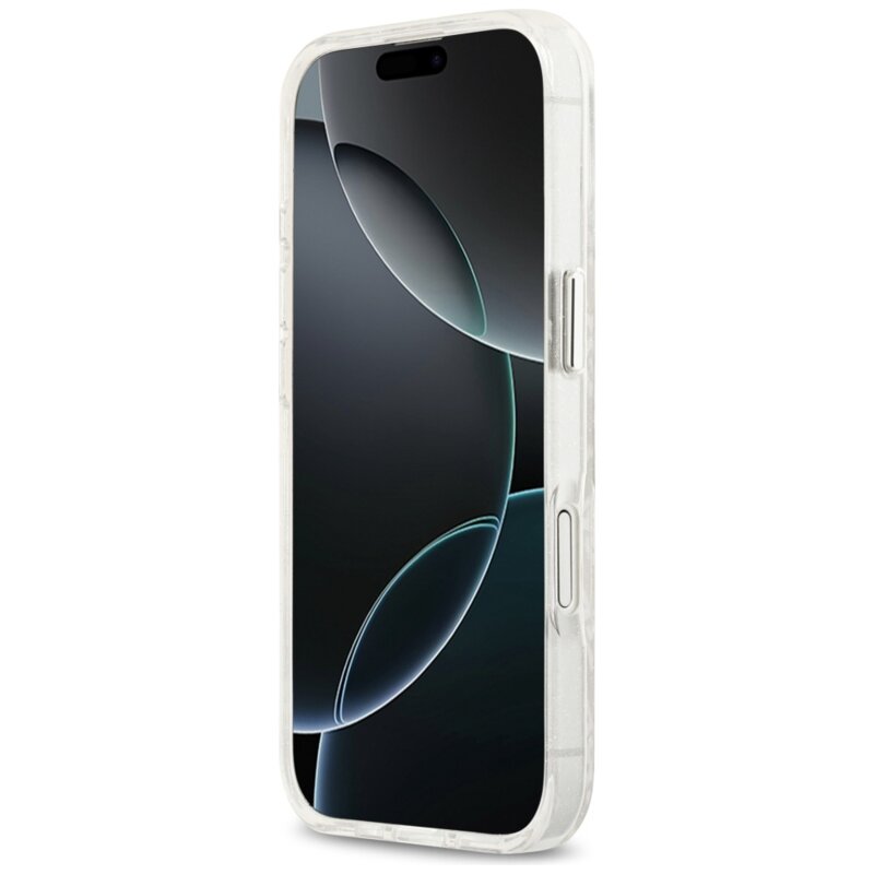 Husa iPhone 17 Pro Karl Lagerfeld IML Glitter K&C Heads Logo MagSafe, gri, KLHMP17SHMKBKCHOG