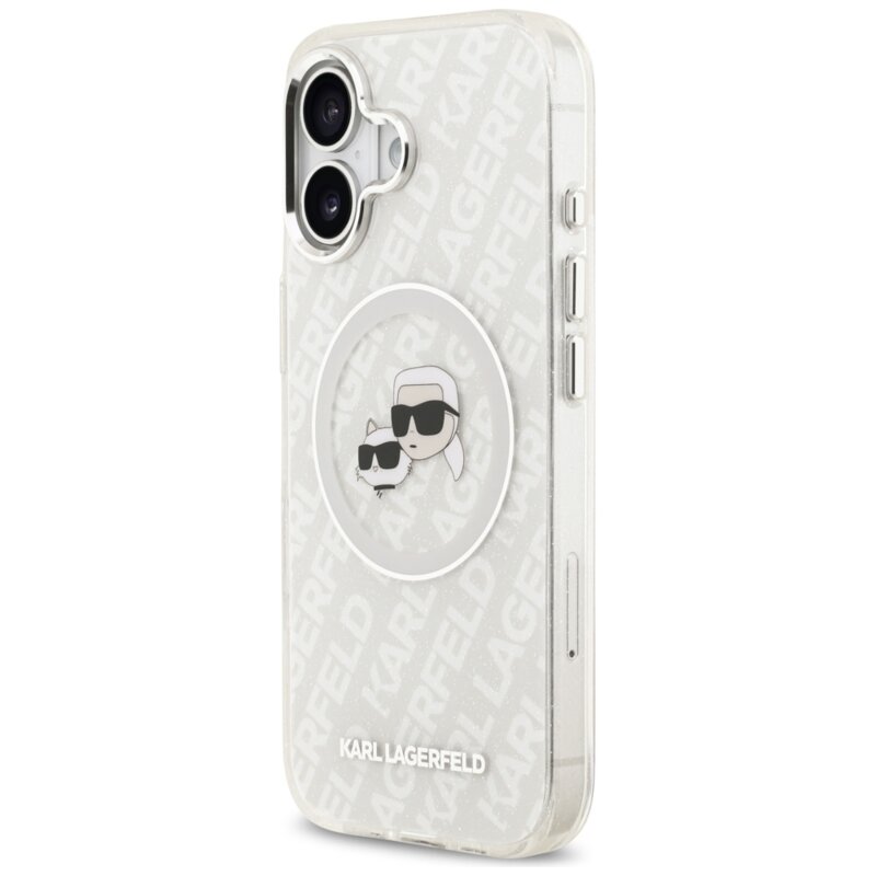 Husa iPhone 17 Pro Karl Lagerfeld IML Glitter K&C Heads Logo MagSafe, gri, KLHMP17SHMKBKCHOG