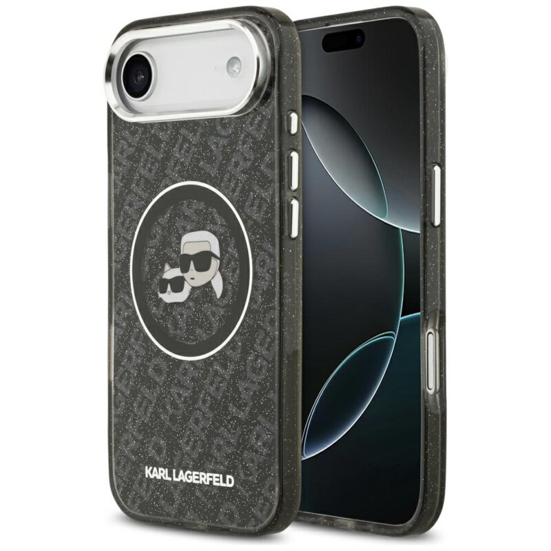 Husa iPhone 17 Air Karl Lagerfeld IML Glitter K&C Heads Logo MagSafe, negru, KLHMP17MHMKBKCHOK