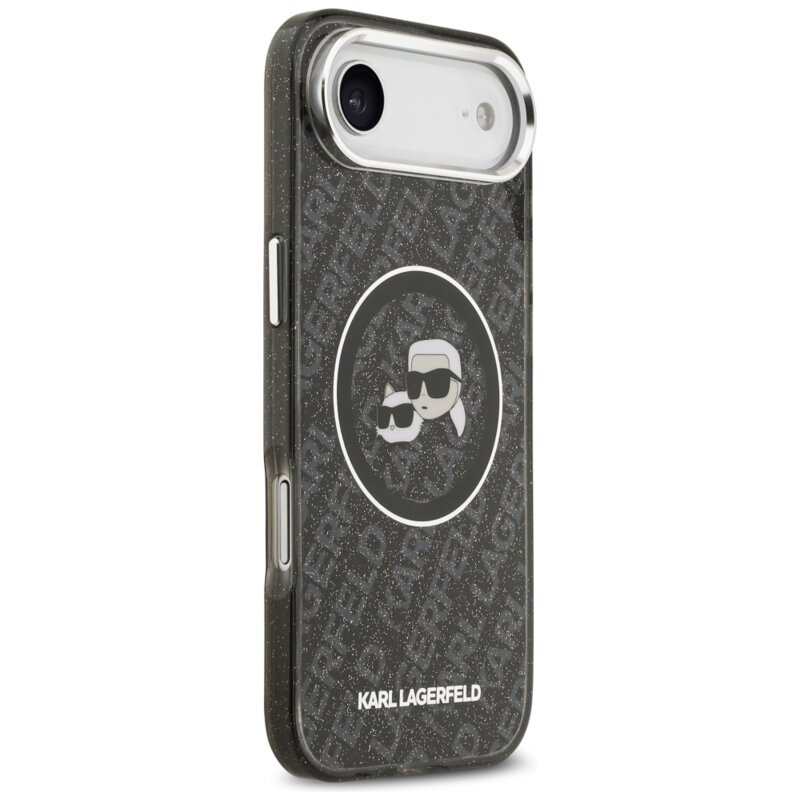 Husa iPhone 17 Air Karl Lagerfeld IML Glitter K&C Heads Logo MagSafe, negru, KLHMP17MHMKBKCHOK