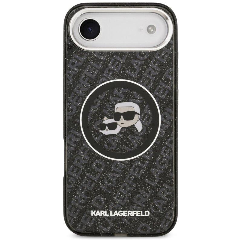 Husa iPhone 17 Air Karl Lagerfeld IML Glitter K&C Heads Logo MagSafe, negru, KLHMP17MHMKBKCHOK
