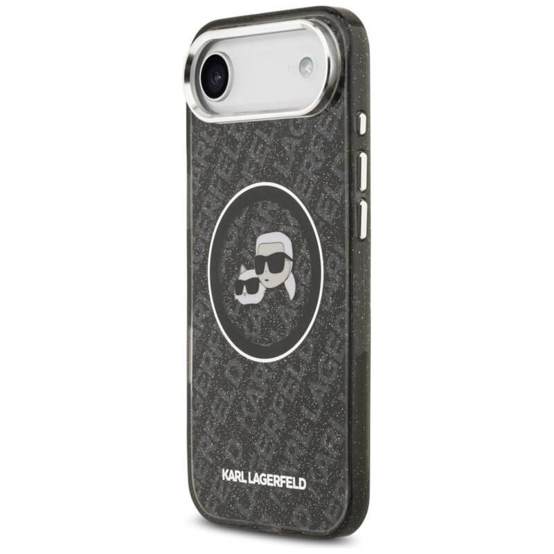 Husa iPhone 17 Air Karl Lagerfeld IML Glitter K&C Heads Logo MagSafe, negru, KLHMP17MHMKBKCHOK