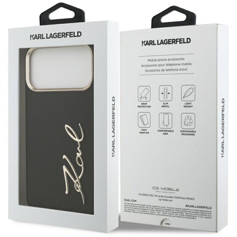 Husa iPhone 17 Pro Max Karl Lagerfeld Hardcase Script Logo, negru, KLHCP17XPSKMGVK