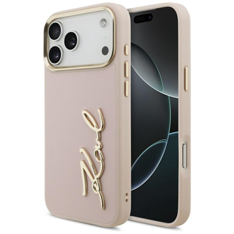 Husa iPhone 17 Pro Max Karl Lagerfeld Hardcase Script Logo, roz, KLHCP17XPSKMGVP