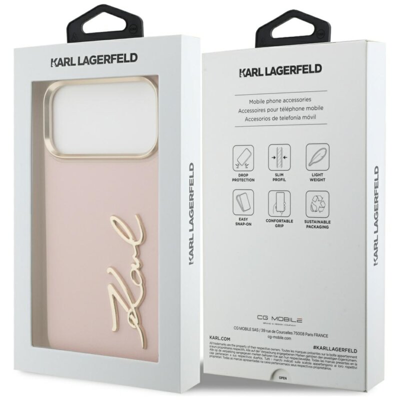 Husa iPhone 17 Pro Max Karl Lagerfeld Hardcase Script Logo, roz, KLHCP17XPSKMGVP