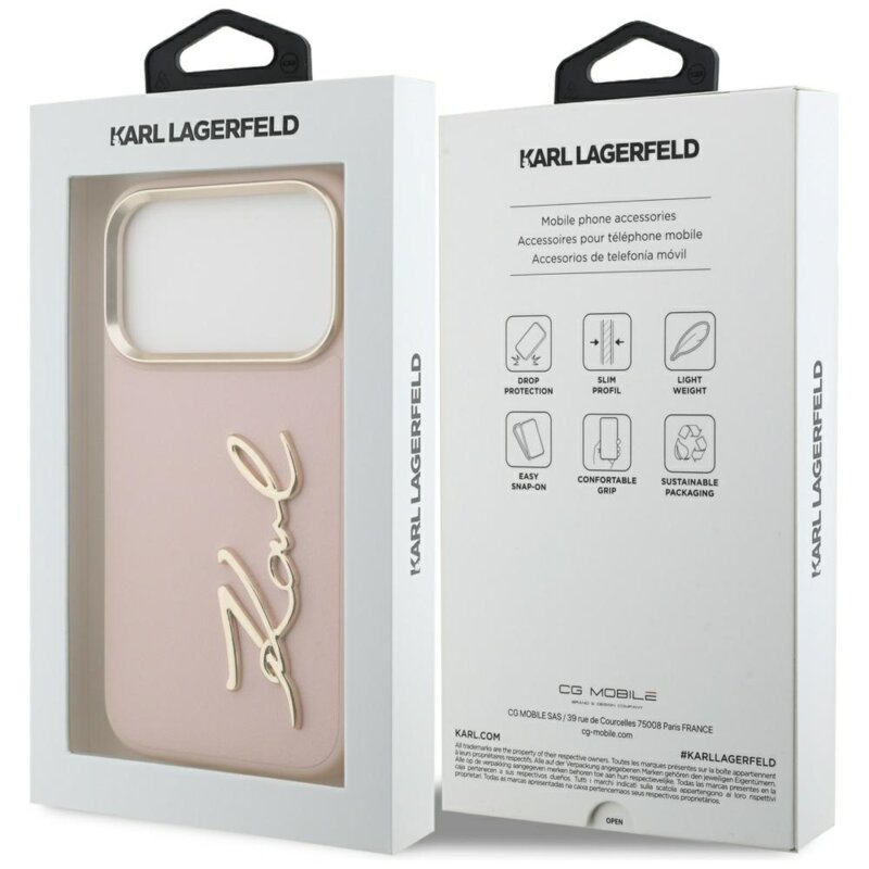 Husa iPhone 17 Pro Karl Lagerfeld Hardcase Script Logo, roz, KLHCP17LPSKMGVP