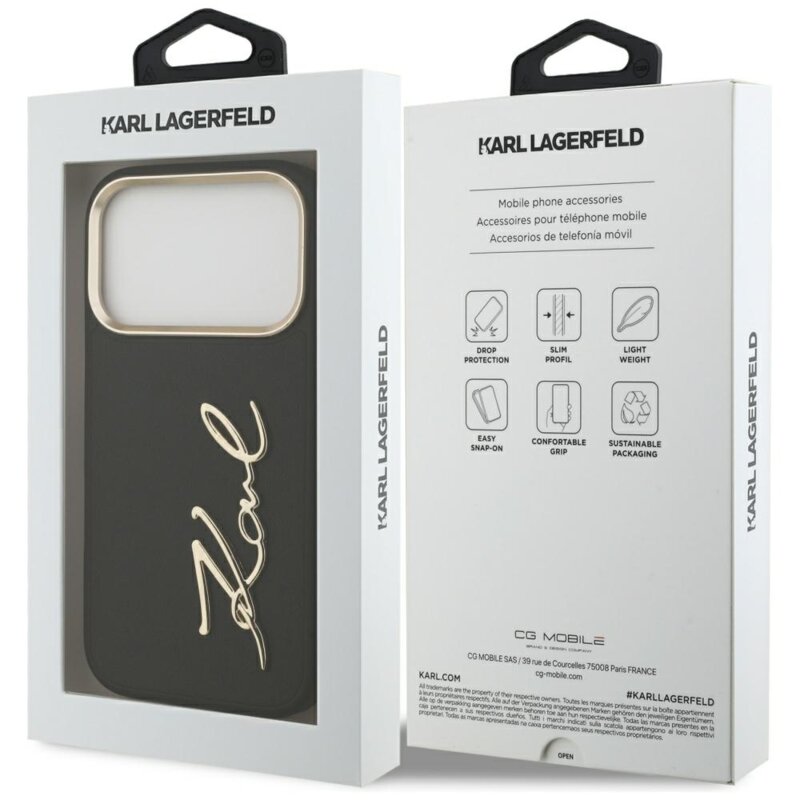 Husa iPhone 17 Pro Karl Lagerfeld Hardcase Script Logo, negru, KLHCP17LPSKMGVK