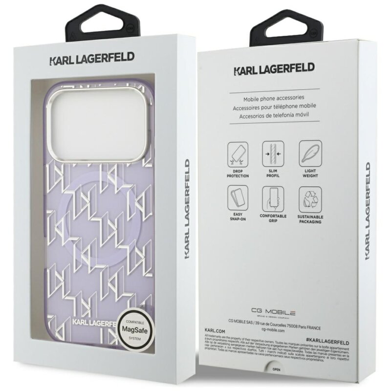 Husa iPhone 17 Pro Karl Lagerfeld IML MagSafe KL Monogram, mov, KLHMP17LHMIKLMEU
