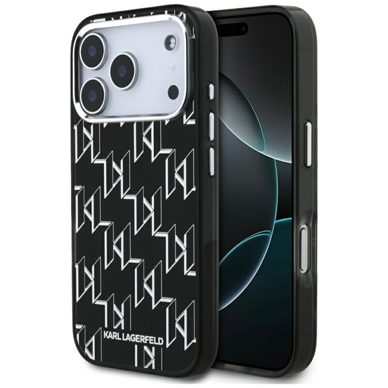 Husa iPhone 17 Pro Karl Lagerfeld IML MagSafe KL Monogram, negru, KLHMP17LHMIKLMEK