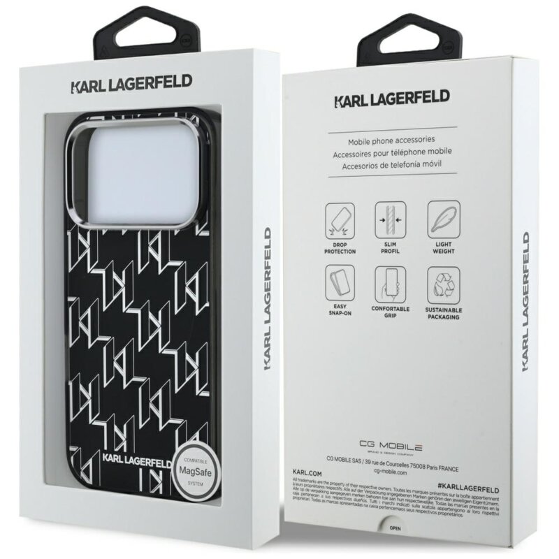 Husa iPhone 17 Pro Karl Lagerfeld IML MagSafe KL Monogram, negru, KLHMP17LHMIKLMEK