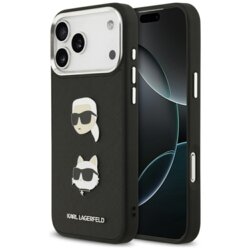 Husa iPhone 17 Pro Max Karl Lagerfeld Hardcase Grained K&C Heads Pins and Logo, negru, KLHCP17XPSFDHPOK