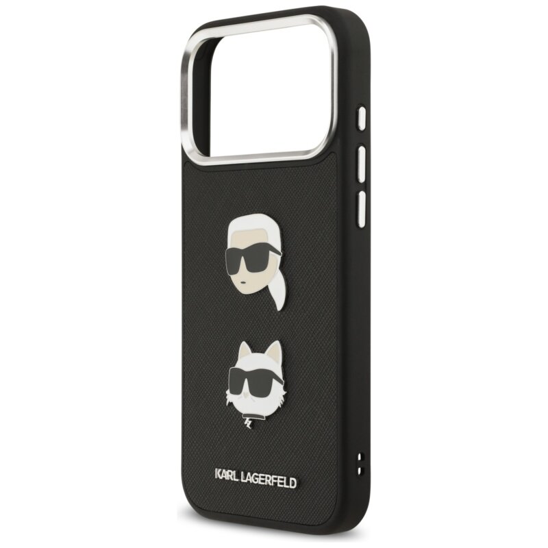 Husa iPhone 17 Pro Max Karl Lagerfeld Hardcase Grained K&C Heads Pins and Logo, negru, KLHCP17XPSFDHPOK