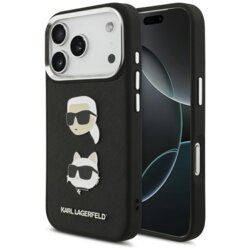 Husa iPhone 17 Pro Karl Lagerfeld Hardcase Grained K&C Heads Pins and Logo, negru, KLHCP17LPSFDHPOK