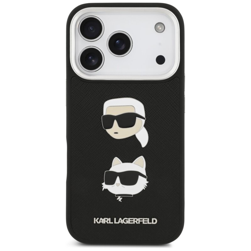Husa iPhone 17 Pro Karl Lagerfeld Hardcase Grained K&C Heads Pins and Logo, negru, KLHCP17LPSFDHPOK
