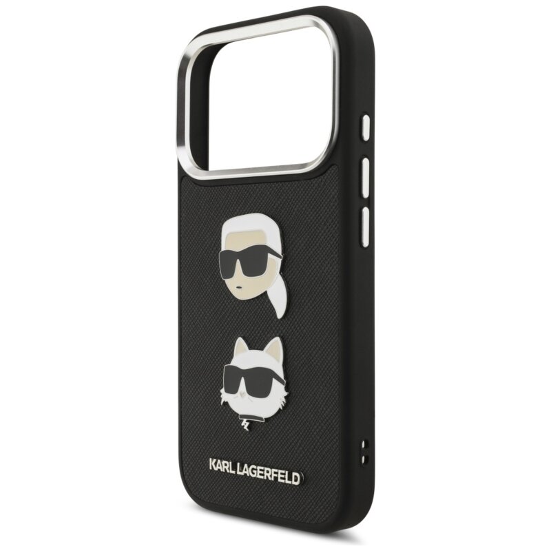 Husa iPhone 17 Pro Karl Lagerfeld Hardcase Grained K&C Heads Pins and Logo, negru, KLHCP17LPSFDHPOK