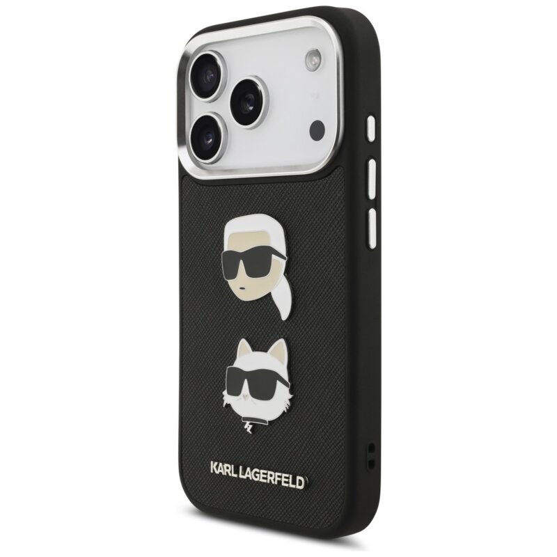 Husa iPhone 17 Pro Karl Lagerfeld Hardcase Grained K&C Heads Pins and Logo, negru, KLHCP17LPSFDHPOK