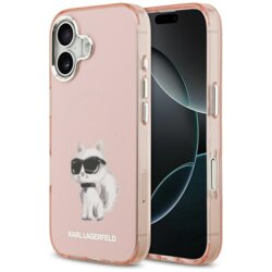 Husa iPhone 17 Karl Lagerfeld IML MagSafe Aquarelle Choupette & Logo, roz, KLHMP17SHMCHAQOP