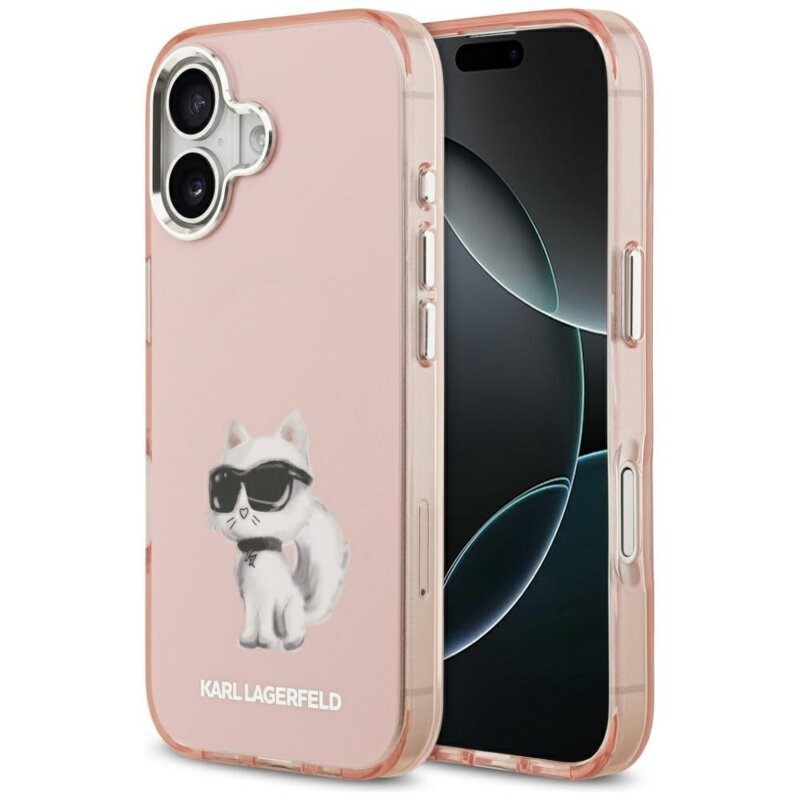 Husa iPhone 17 Karl Lagerfeld IML MagSafe Aquarelle Choupette & Logo, roz, KLHMP17SHMCHAQOP