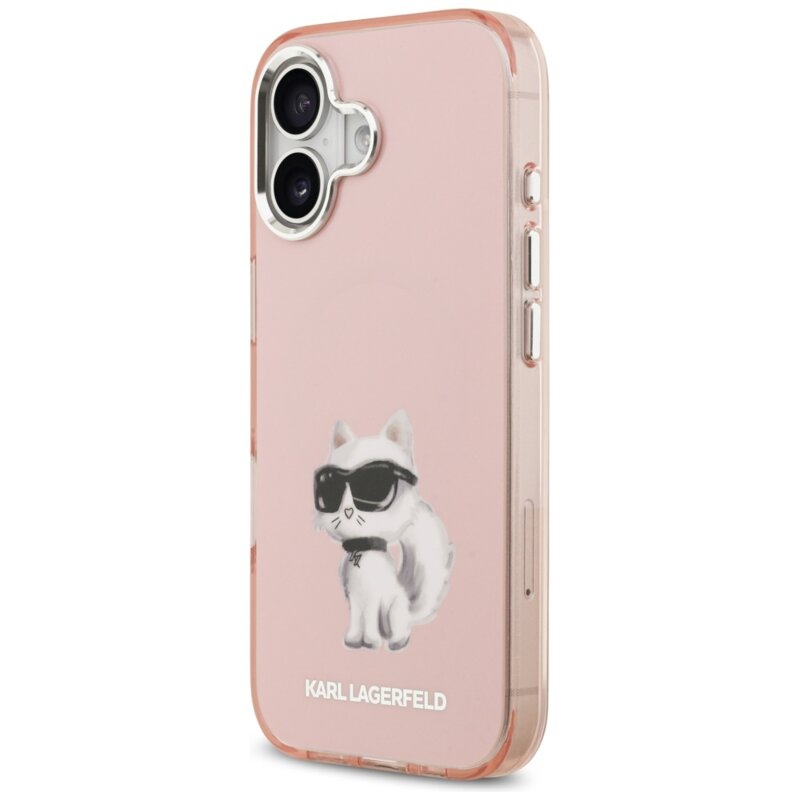 Husa iPhone 17 Karl Lagerfeld IML MagSafe Aquarelle Choupette & Logo, roz, KLHMP17SHMCHAQOP