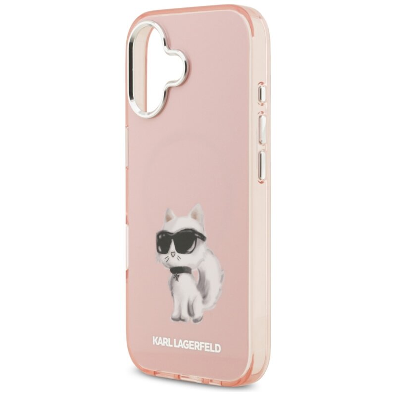 Husa iPhone 17 Karl Lagerfeld IML MagSafe Aquarelle Choupette & Logo, roz, KLHMP17SHMCHAQOP