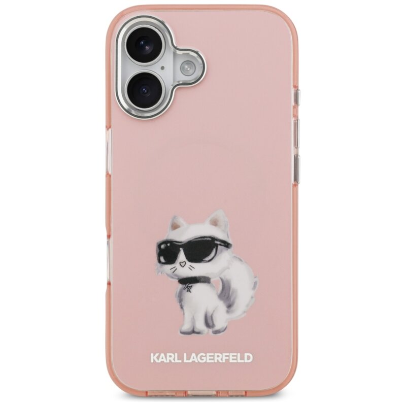 Husa iPhone 17 Karl Lagerfeld IML MagSafe Aquarelle Choupette & Logo, roz, KLHMP17SHMCHAQOP