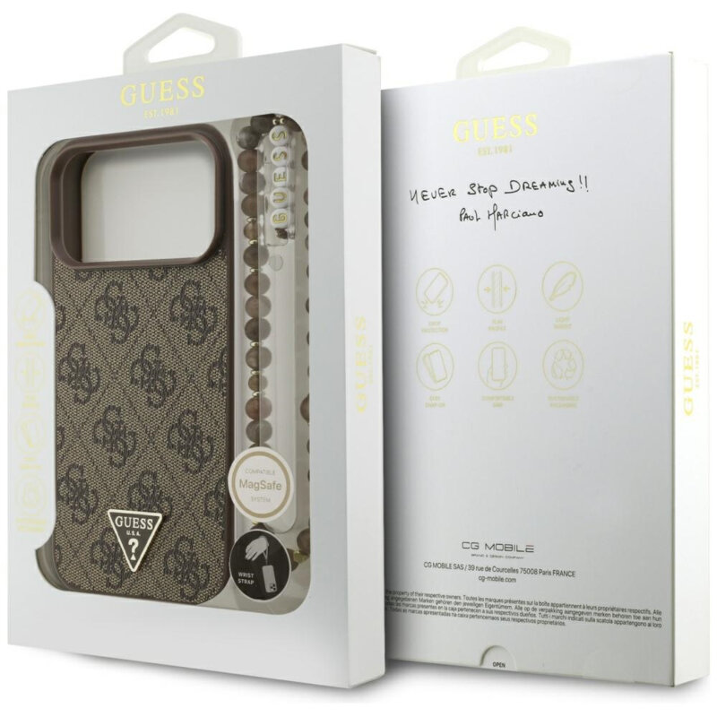 Husa originala Guess iPhone 17 Pro Max Hardcase 4G Strap Triangle Logo MagSafe, maro, GUHMP17XP4TSDPPSW