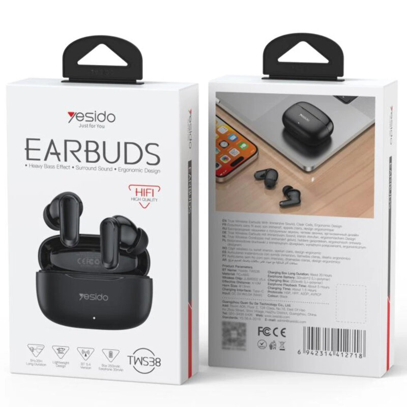 Casti in-ear Bluetooth 5.4 cu microfon Yesido TWS38, 250mAh, negru