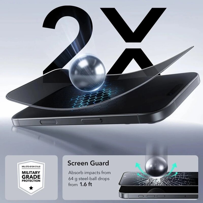 [Pachet 3x] Folie sticla iPhone 16 Pro ESR Tempered Glass, negru