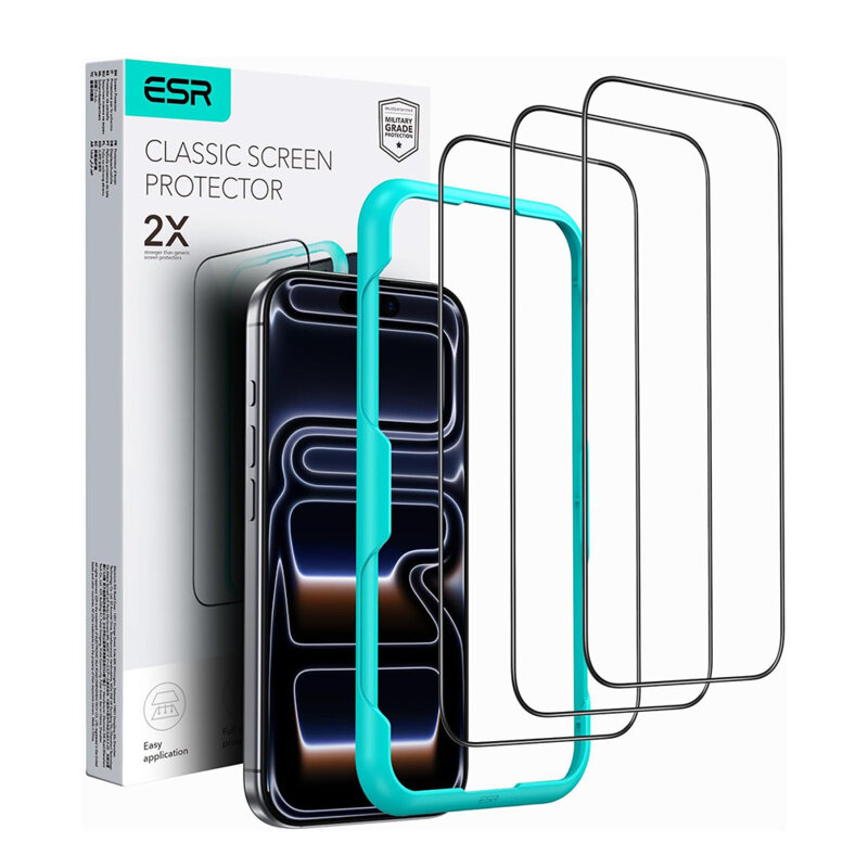 [Pachet 3x] Folie sticla iPhone 17 Pro Max ESR Tempered Glass, negru