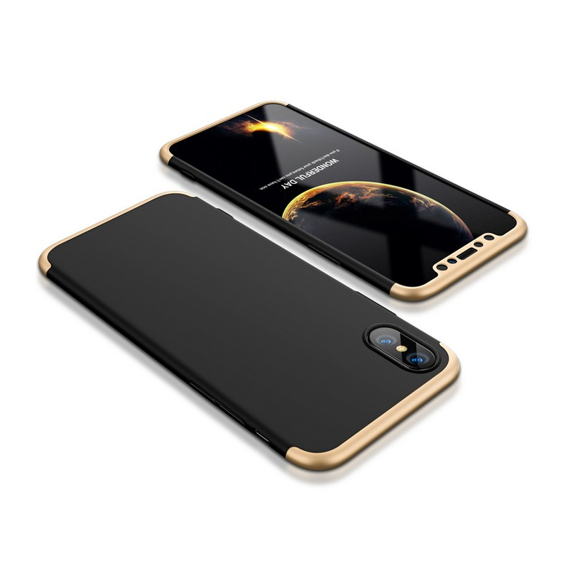 Husa iPhone X, iPhone 10 GKK 360 Full Cover Negru-Auriu