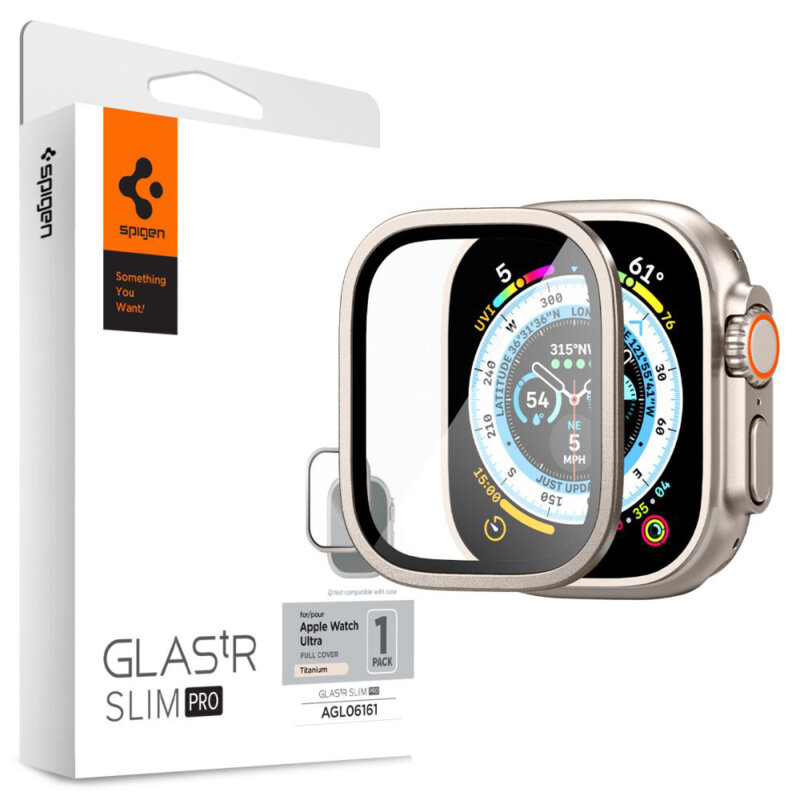 Folie Apple Watch Ultra 3 Spigen Glas.tR Slim Pro, crem